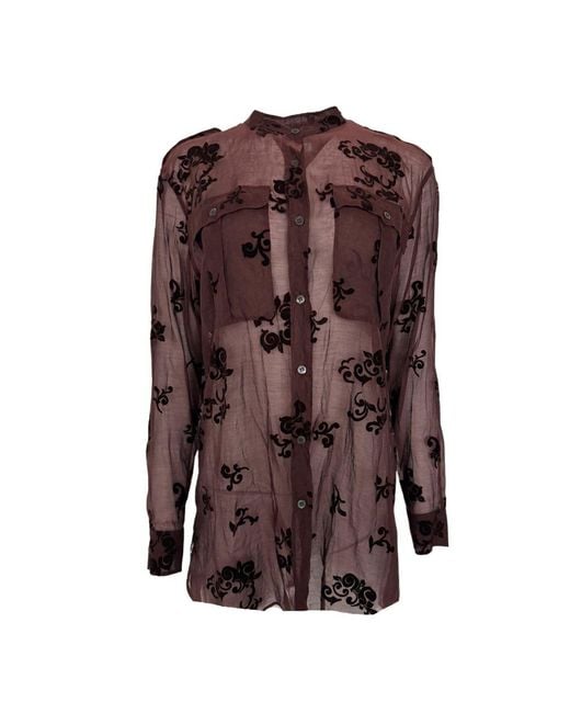 Dries Van Noten Brown Burgundy Floral Silk Blend Shirt