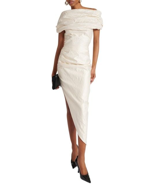 Maticevski Natural Amber Draped Cotton Midi Dress Pearl Crush
