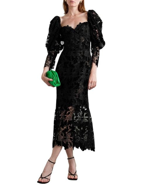 Oscar de la Renta Black Guipure Lace Midi Dress