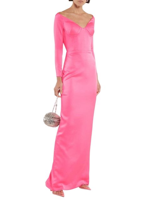 Alex Perry Pink Lane Satin Crepe Off Shoulder Gown