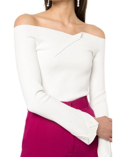 Roland Mouret White Angeles Off-the-shoulder Ponte Top