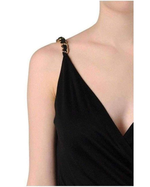 Balmain Black Fitted Wrap Metal Chain Straps Dress