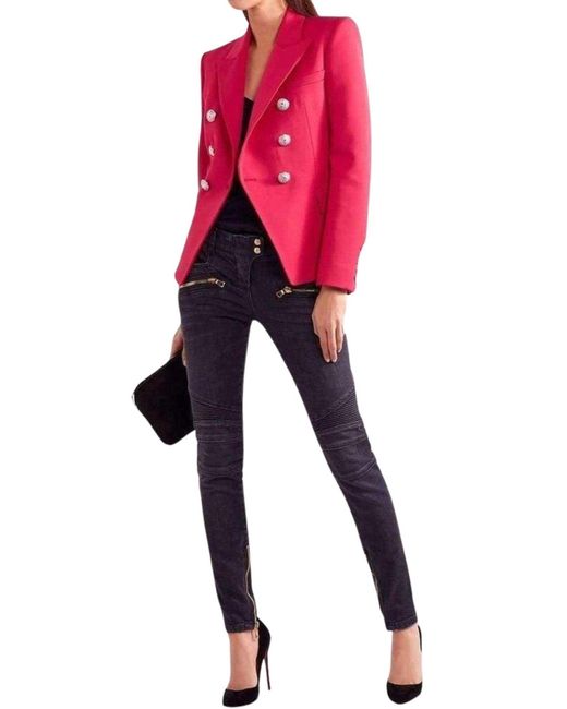 Balmain Pink Double Breasted Wool Jacket