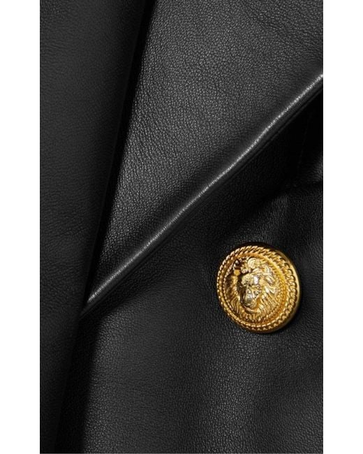 Balmain Black Double-Breasted Leather Blazer