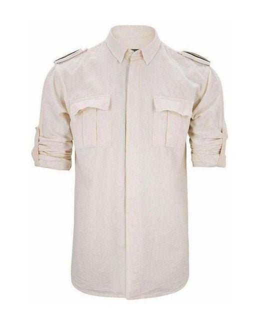 Balmain Gray Ecru Linen Military Shirt for men