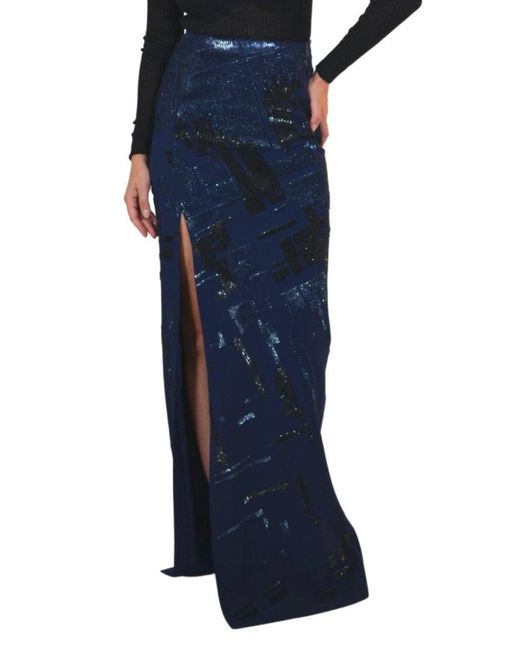 Mugler Sequins Embellished Blue Maxi Skirt