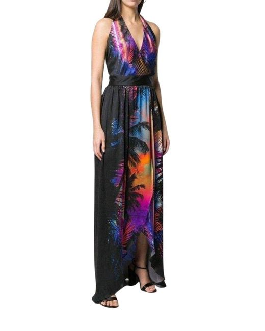 Balmain Multicolor Halter Neck Printed Silk Dress