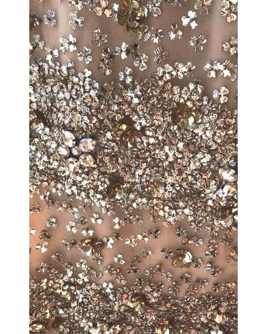Naeem Khan Metallic Beaded Gold Fitted Cocktail Dress