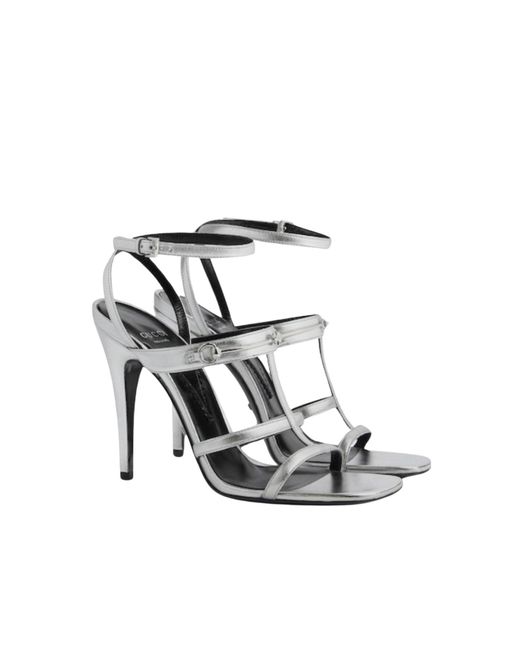 Gucci White Horsebit Silver Leather Sandals