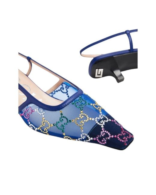 Gucci Blue GG Crystal Slingback Heels 30mm