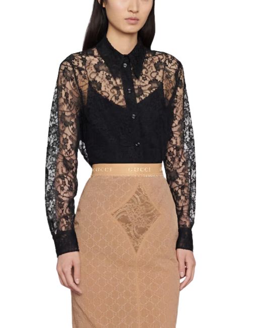 Gucci Black Lace Floral Motif Shirt