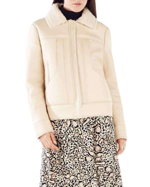 BCBGMAXAZRIA White Carlton Faux Leather Aviator Jacket