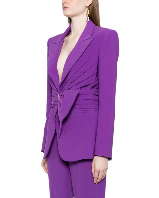 Zuhair Murad Purple Gathered Belted Blazer And Wide-leg Trousers Set