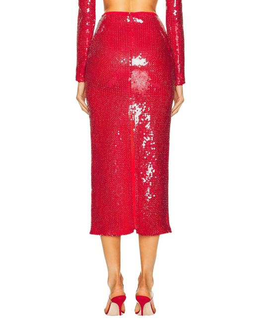 David Koma Red Sequinned Midi Skirt