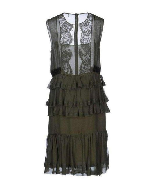 Emilio Pucci Green Silk Lace Ruffled Dress