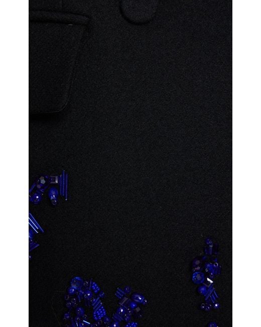Dries Van Noten Blue Rinky Embroidered Wool Blend Cocoon Coat