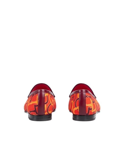 Gucci Red Jordaan Orange Horsebit Canvas Loafer