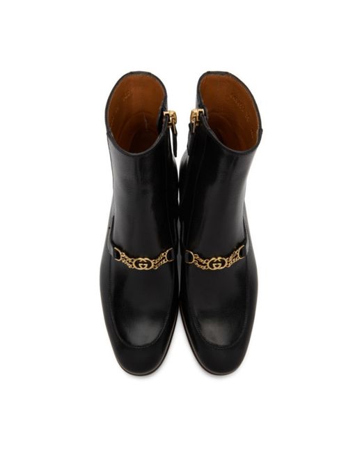 Gucci Black Interlocking G Chain Ankle Boots Lyst