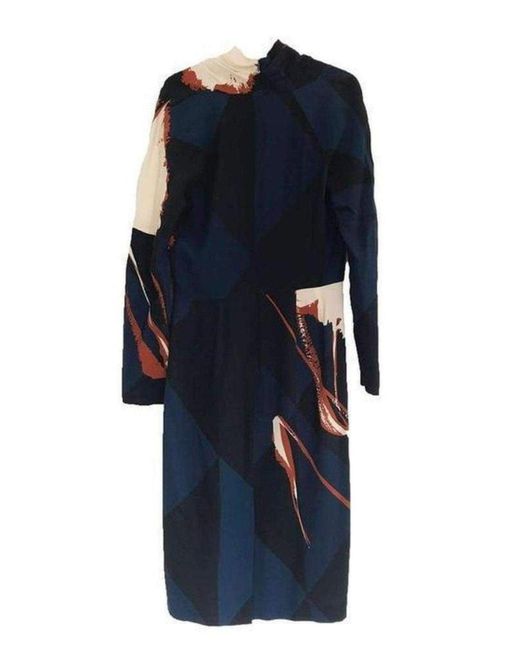 Dries Van Noten Blue Navy Crepe Abstract Print Dress