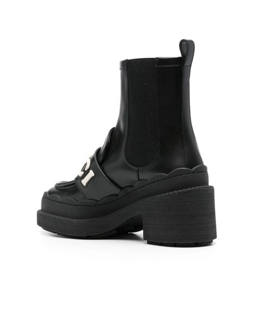 Gucci Black Ornella Logo Applique Leather Ankle Boots