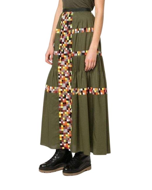 Sacai Green Military Embroidered Long Skirt