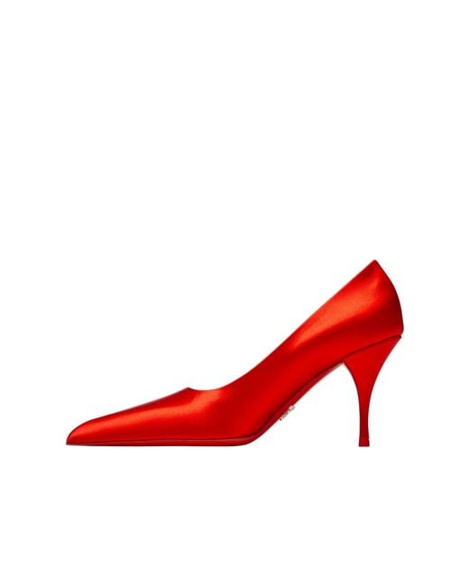 Prada Red Satin Pointed-toe Heels 85