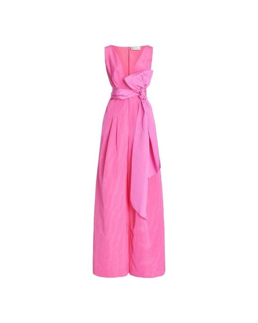 Oscar de la Renta Cotton Blend Wide Leg Jumpsuit French Pink