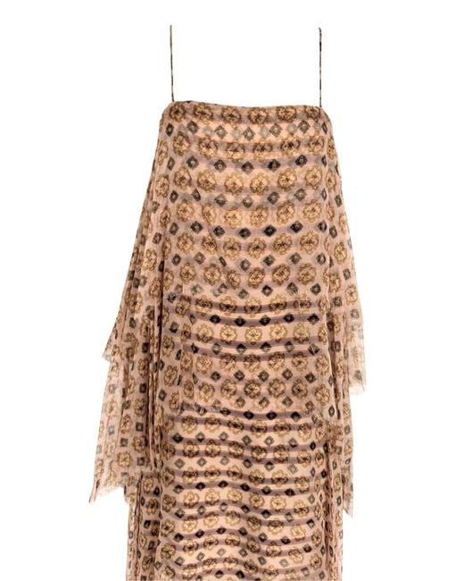 Dries Van Noten Natural Tiered Chiffon Slip Silk Dress