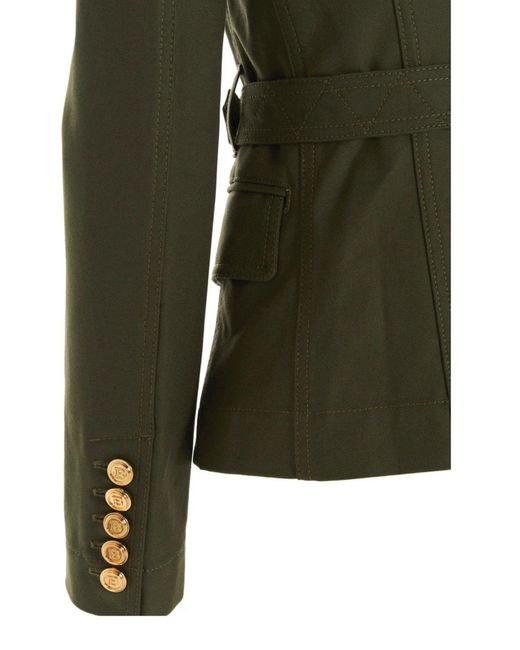 Balmain Green Belted Double-breasted Cotton Blazer