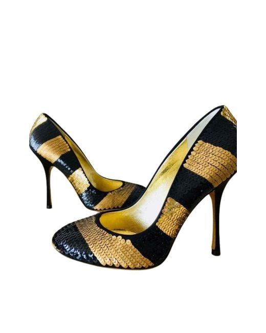 Dolce & Gabbana Multicolor Leather Sequin Striped Pumps