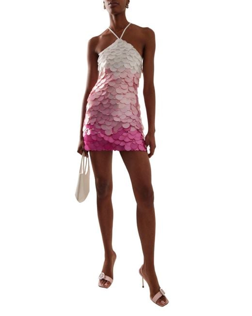 DES_PHEMMES Pink Paillette Sequinned Mesh Halter Mini Dress