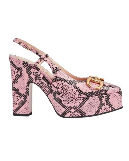 Gucci Pink Python Snakeskin Print Platform Pumps