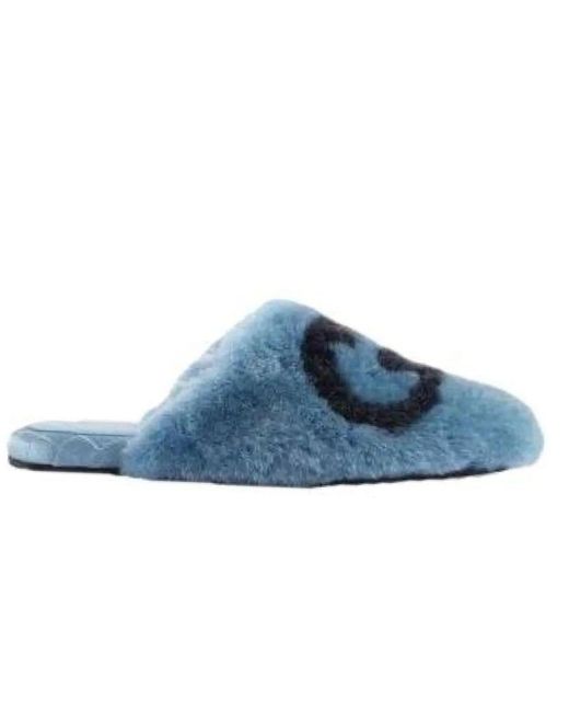 Gucci Interlocking G Faux Fur Slippers In Blue