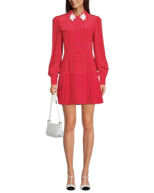 Alessandra Rich Red Polka Dot Print Silk Shirt Dress