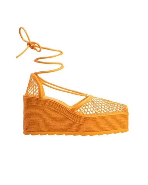 Bottega Veneta Orange Leather And Mesh Espadrilles