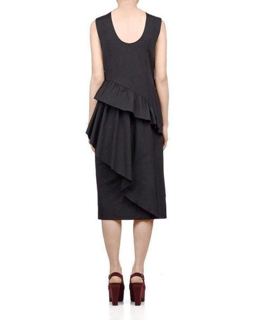 Dries Van Noten Black Sequinned Asymmetric Ruffle Cotton Dress Fr 38 (us 8)