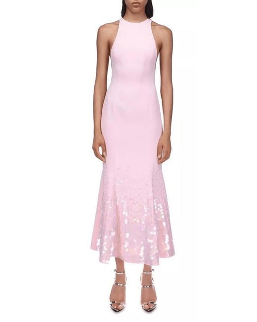 David Koma Paillette Illusion Midi Pink Dress