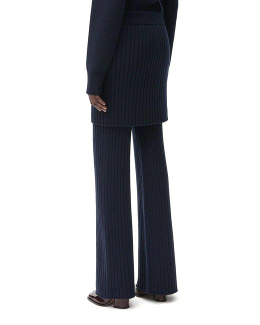 Loewe Blue Layered-skirt Flared-leg Mid-rise Wool Trousers