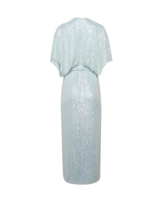 Kiton Blue Micro Sequin Column Dress With Draped Overlay