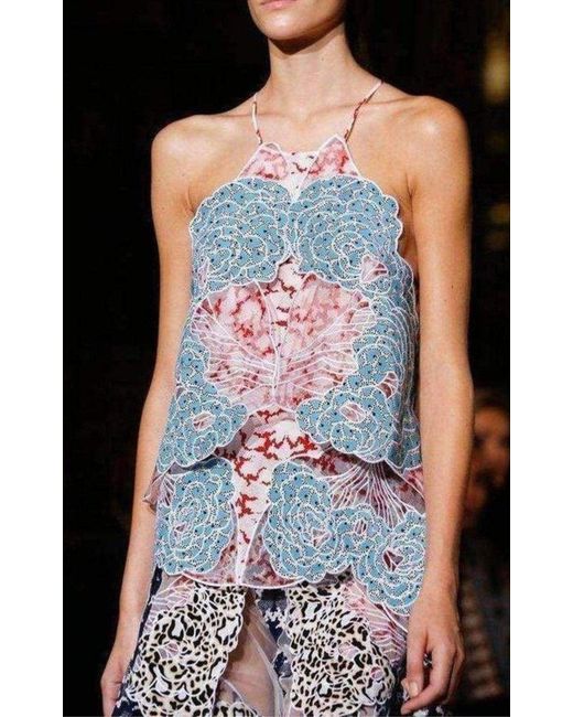 Stella McCartney Blue Applique Silk Collen Sleeveless Blouse