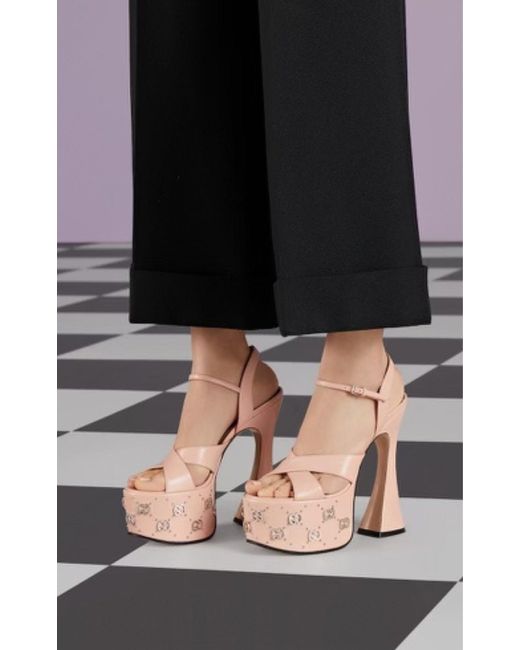 Gucci Pink Leather Platform Sandals 155