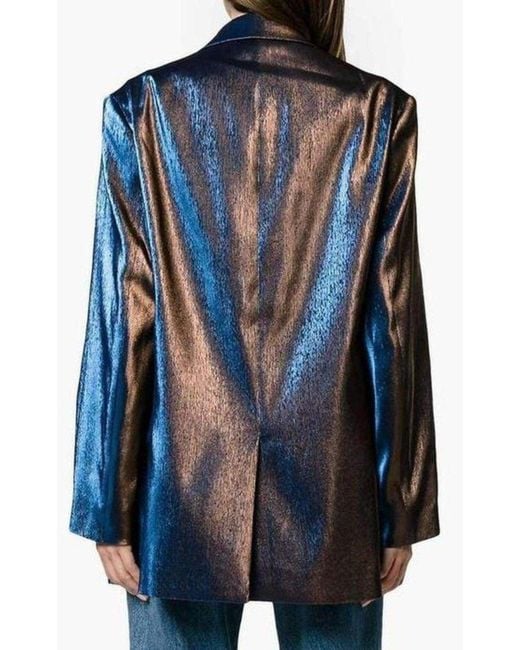Dries Van Noten Blue Two-tone Lamé Blazer