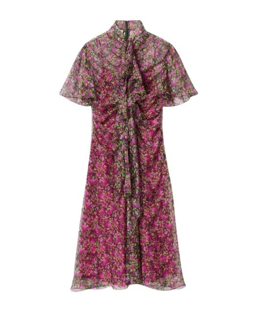 Gucci Red Floral Silk Ruffle Front Evening Dress