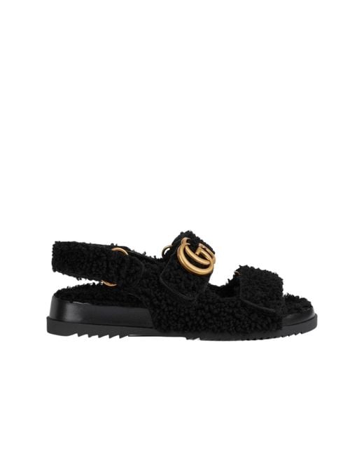 Gucci Double G Merino Wool Sandals Black