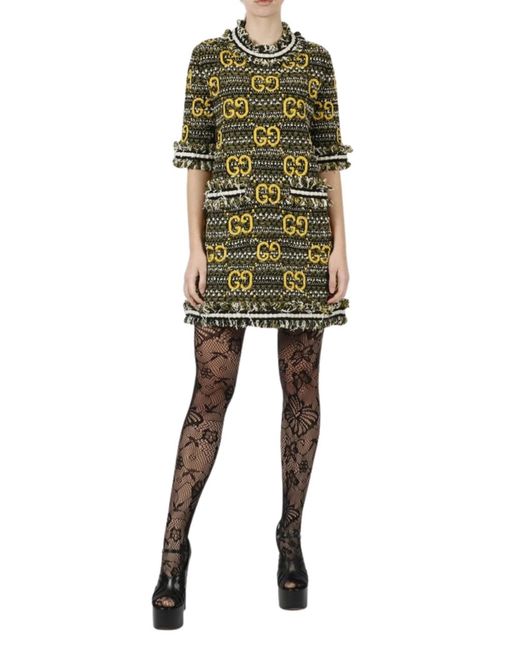 Gucci Green GG Tweed Lamé Mini Dress