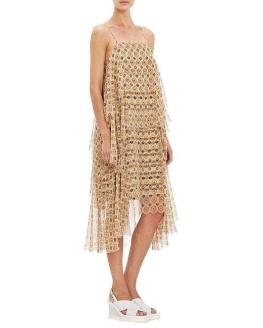 Dries Van Noten Natural Tiered Chiffon Slip Silk Dress