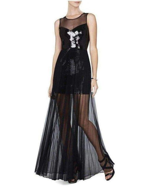 BCBGMAXAZRIA Black Cynthia Sequinned Detail Pleated Gown