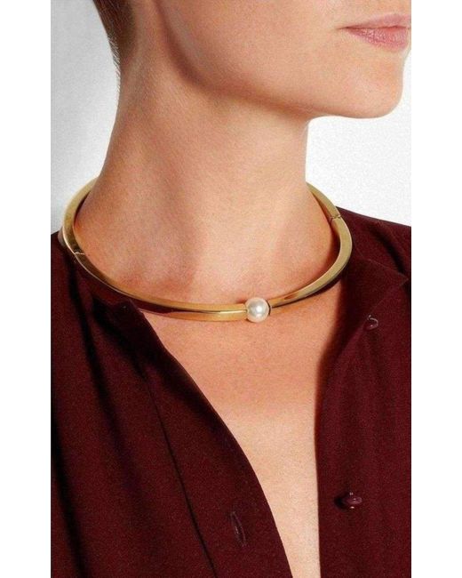 Chloé Metallic Darcey Inset Swarovski Pearl Chunky Torque Necklace