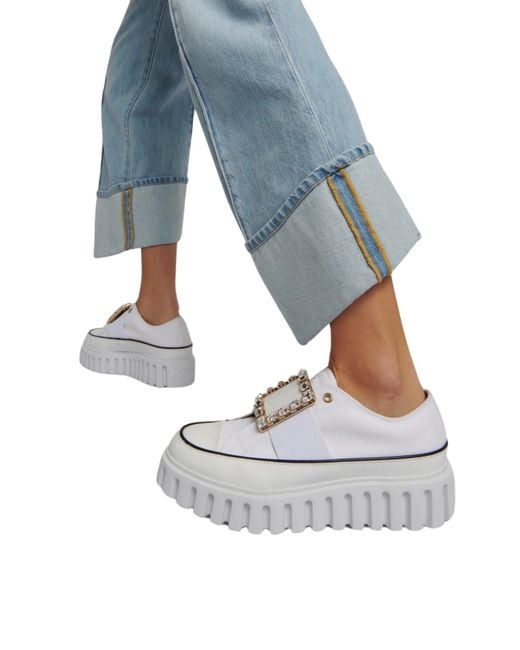 Roger Vivier Viv' Go-thick Buckle White Platform Sneakers