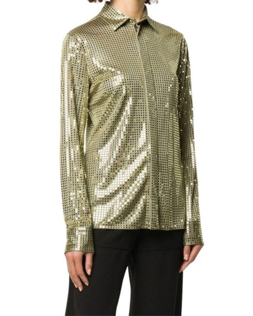 Bottega Veneta Green Sequined Button Front Shirt